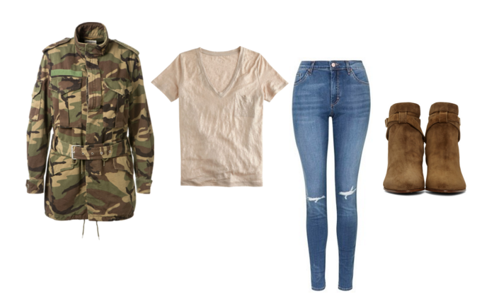 camo parka outfit idea