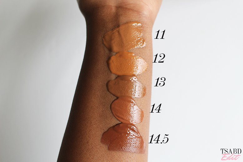 giorgio armani power fabric longwear high cover foundation 11 12 13 14 14.5 swatches dark skin